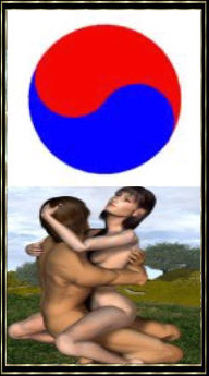 Jin und Jang zeugten gemeinsam alle Dinge der Welt, einschlielich des Himmels (der vorwiegend Jang-Charakter trgt) und der Erde (die berwiegend Jin ist).  Dieses Bild entspricht etwa Adam und Eva - oder Himmel und Erde- wie immer es der Betrachter sehen mag.